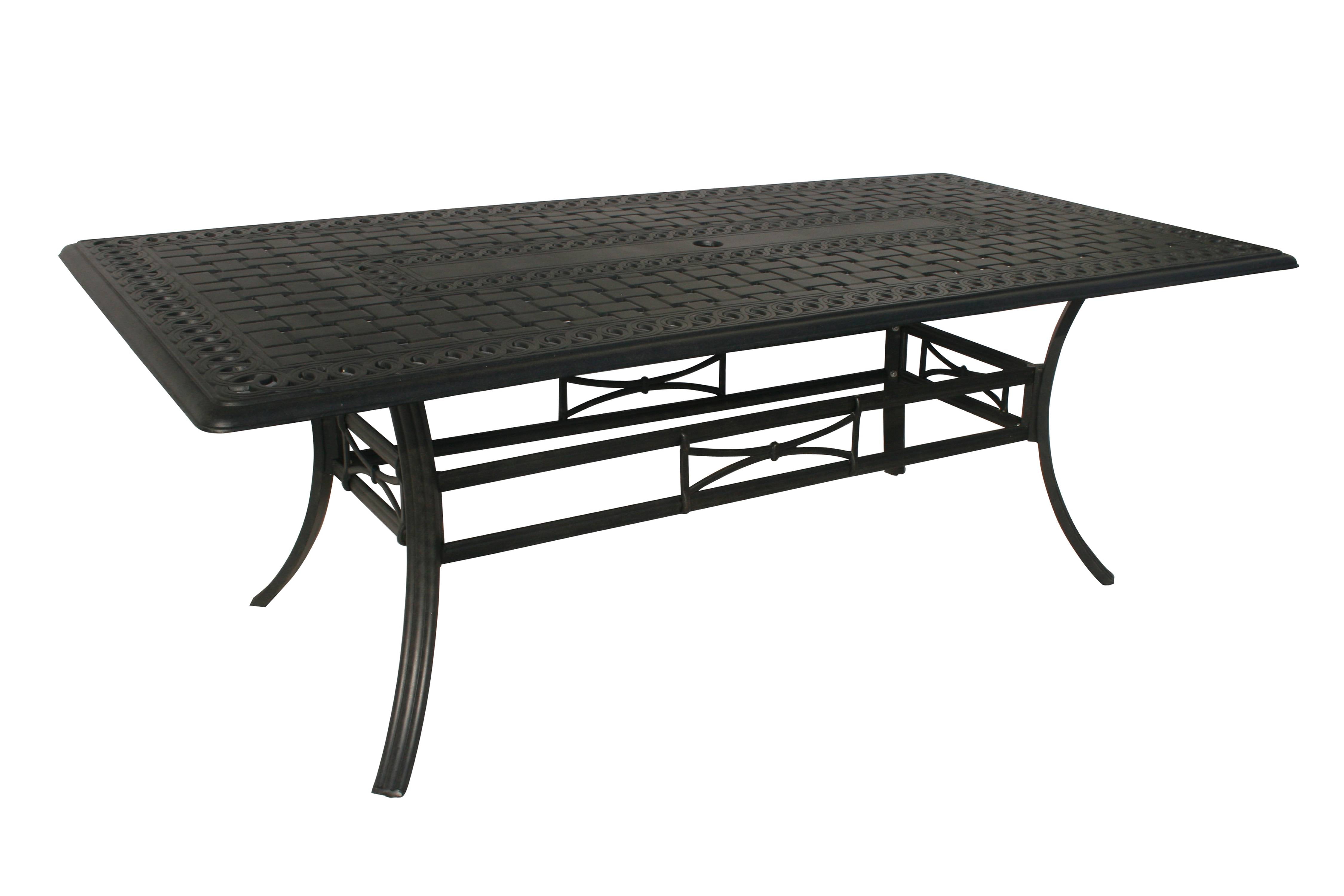 Jet Black Rectangular Aluminum Outdoor, Patio Furniture Table With Umbrella Hole