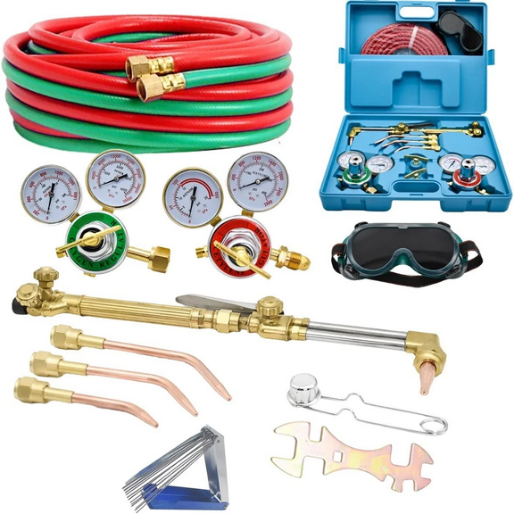 iMeshbean Oxygen Acetylene Gas Cutting Torch Regulator Welding Kit w/15' Hose Glasses Case