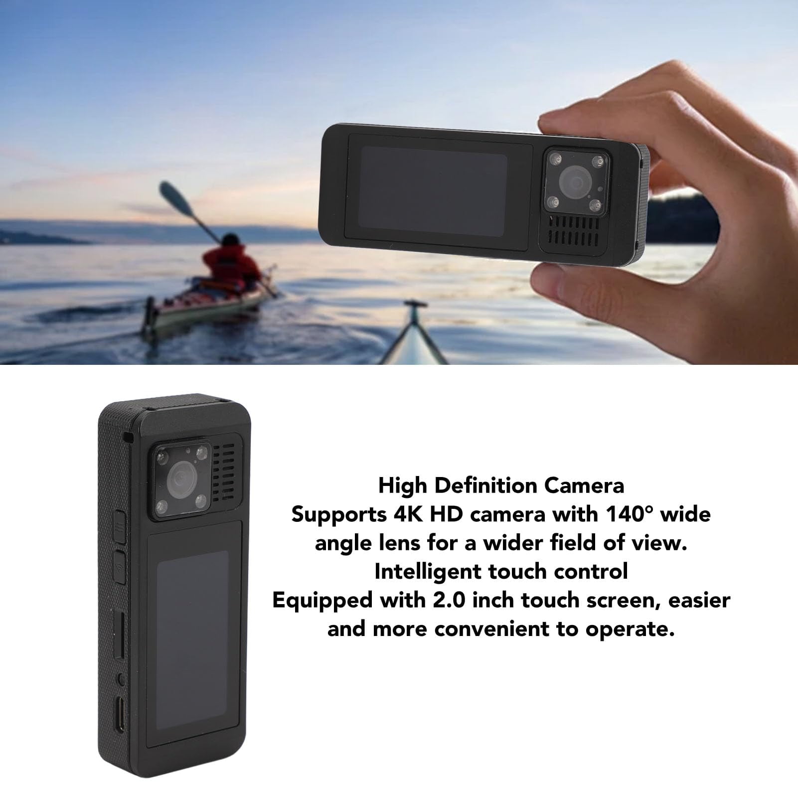 4K Action Camera with Touchscreen Wearable Sports Camera 130 Degree Wide Angle WiFi Video Recorder with  IR Night for Cycling Law Enforcement