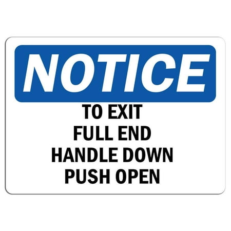 Exit Handle - Traffic Signs - Notice - to Exit Pull Red Handle Down Push Open Sign 10 x 7 Aluminum Sign Street Weather Approved Sign 0.04 Thickness