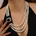thumbnail image 6 of 1920s 3-strand White Faux Pearl Necklace and Earrings Set Black Crystal and Rhinestone Bridal Pearl Necklace Women Trendy Fashion Jewelry, 6 of 6