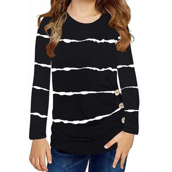 Langwyqu Girls Casual Long Sleeve T Shirts Striped Tunic Tops Size 4-15 Years