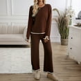 thumbnail image 2 of felwors Women's 2 Piece Outfits Set 2025 Casual Long Sleeve Knit Pullover Top and Wide Leg Pants Sweatsuit Lounge Sets Brown, M, 2 of 5