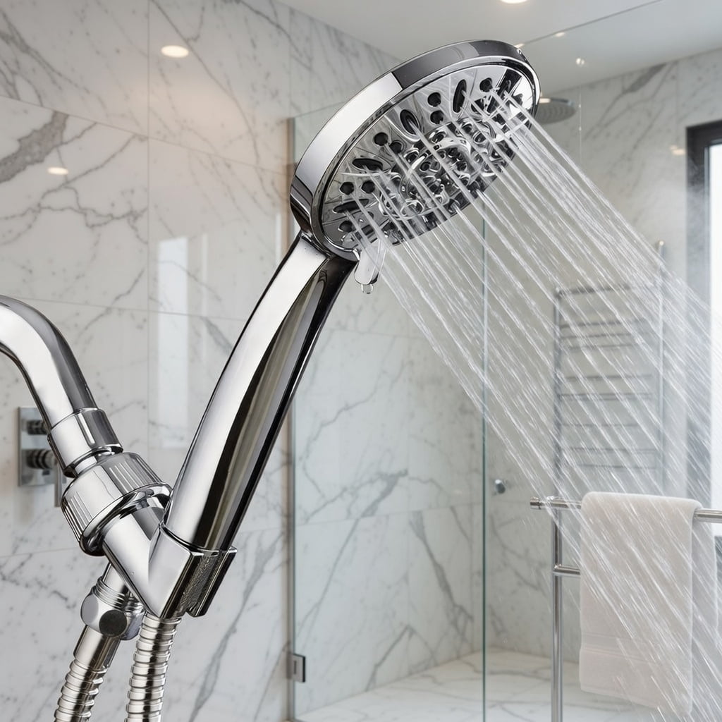 1.8 Gallons Per Minute High Pressure Rainfall Shower Head with Handheld Combo, Round Rain Showerhead & Multi-Mode Handheld Spray, Chrome Finish with Stainless Steel Hose