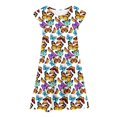 thumbnail image 1 of MIASHUI Robe à Manches Volantées pour Filles Tenue Décontractée d'Été Fête Imprimé Coloré Taille Élastique Confortable Robe pour Enfants Blanc, 14-15 Ans, 1 of 6