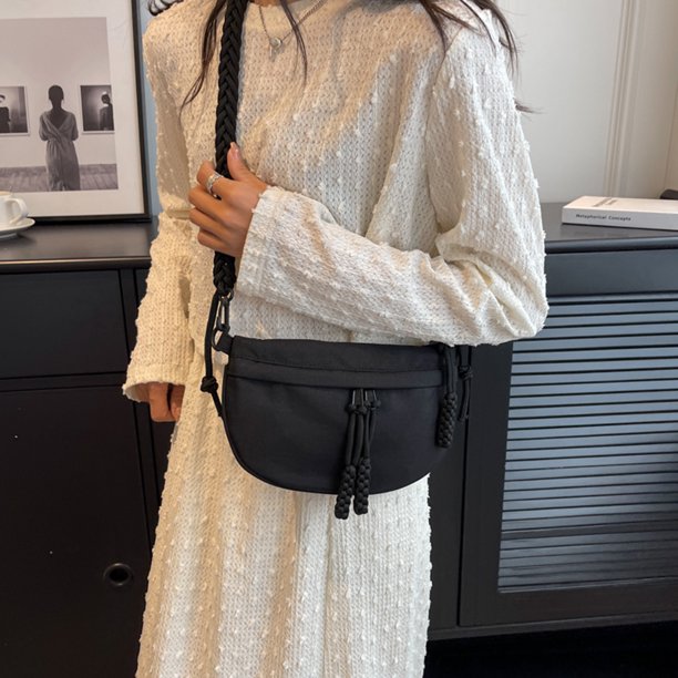 Bolso de pecho para mujer, bolso de cintura sólido informal de lona para correr, bolso de viaje para senderismo (negro)