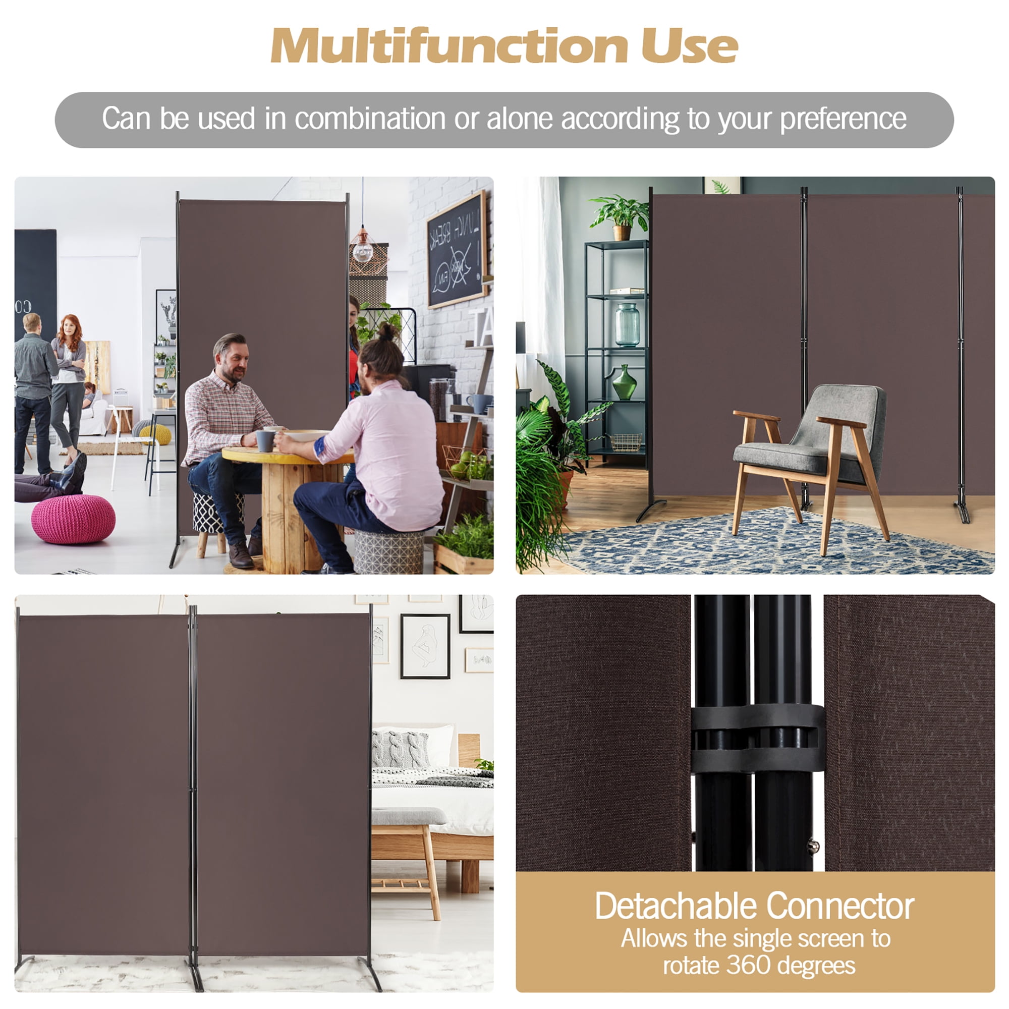 Costway 3-Panel Room Divider Folding Privacy Partition Screen for Office Room Brown