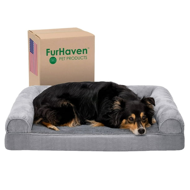 Cama ortopédica Furhaven de felpa y gamuza Con funda extraíble y lavable gris Grande