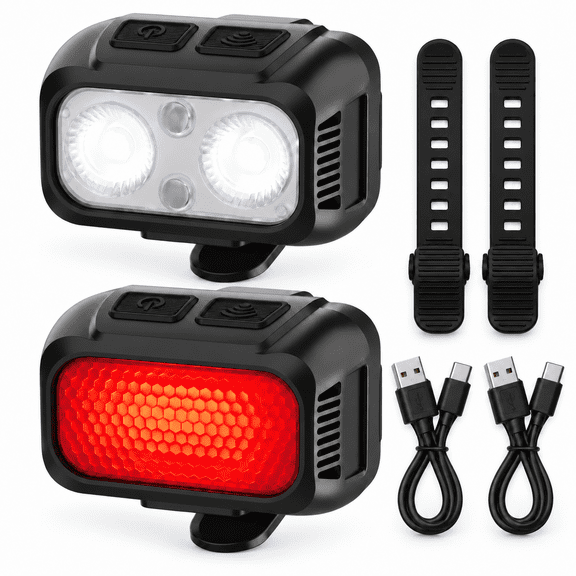 DAYBETTER USB Rechargeable Bike Light Set, Super Bright Front Headlight & Back Taillight Sets, 6 Light Modes, Waterproof LED Bicycle Lights for Night Riding, Road, Mountain