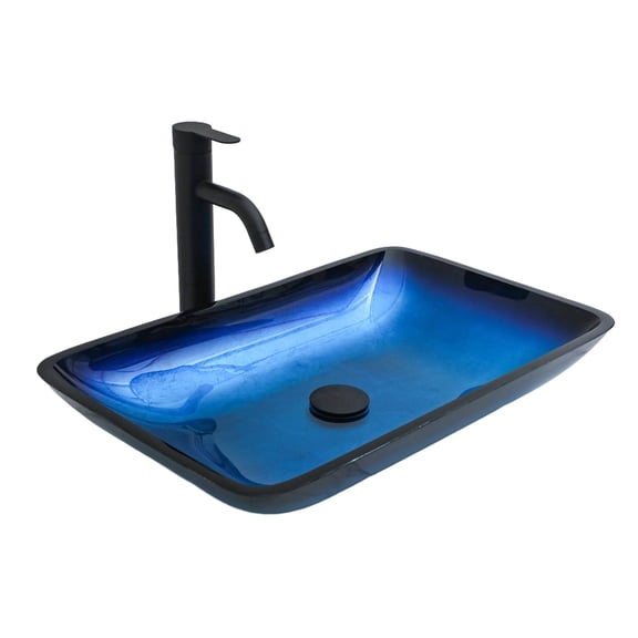 22 inch Bathroom Tempered Glass Vessel Sink with Pop-up Drain