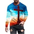 thumbnail image 2 of Nmnitkp ​​​​​Long Sleeve Shirt Trendy and Fashionable Graphic Sleeve Round Neck Cross Print Pullover Top ​​​​​​​​​​​High-Quality and Healthy Fabric Men's Long Sleeve Shirt （Plus Size）, 2 of 4