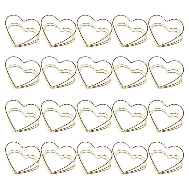 GOOHOCHY 20 clips metálicos de doble capa con forma de corazón para notas y tarjetas de presentación (dorados)