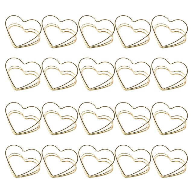 20pcs Metal Double Layer Love Shaped Memo Clips Business Cards Holders (Golden)