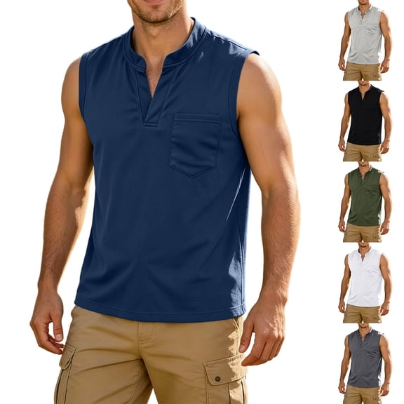 Men's Sleeveless Pocket T-Shirt Tank Top Muscle Tee V-Neck Casual Sports Shirts Moisture Wicking Quick Dry Breathable Summer Gym Workout Running Outdoors Essentials | JASKFLY,Army Green L