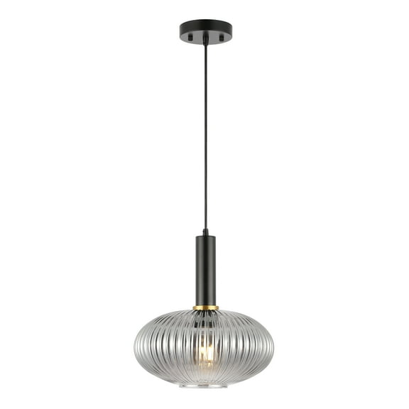 SAFAVIEH LED Smoke Grey Glass Pendant Light with Grey Shade