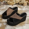 thumbnail image 6 of Womens Wedge Sandals Platform Slip on Mesh Slides Open Toe Summer Casual Canvas Slippers Backless High Heels Khaki Size 9.5, 6 of 8