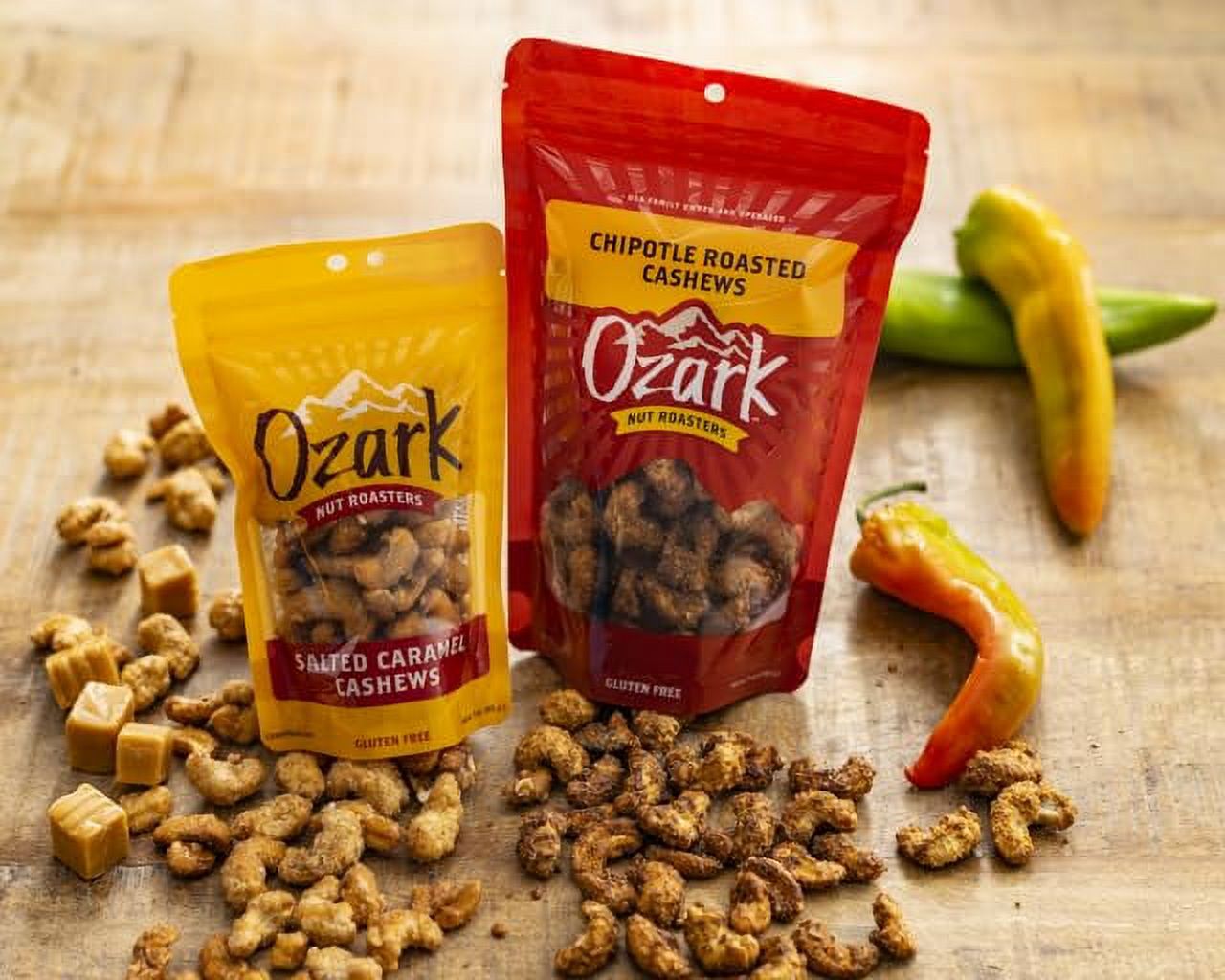 OZARK NUT ROASTERS: Salted Caramel Cashews, Flavored Snack Nuts & Gourmet Candied Peanuts, Blend of Sugar, Sea Salt & Caramel, Pack of 1 (14 oz)