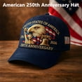 thumbnail image 7 of Eagle & Liberty – United States 250th Anniversary Hat, Embroidered American Bald Eagle & Liberty Bell Design, 1776-2026 Commemorative Navy Blue Adjustable Baseball Cap for Men & Women, 7 of 7