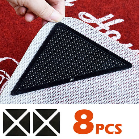 Rug Grippers for Hardwood Floors, Triangle-shaped Carpet Gripper for Area Rugs Double Sided Anti Curling Non-Slip Washable and Reusable Pads for Tile Floors, Carpets, Floor Mats, Wall, Black 8