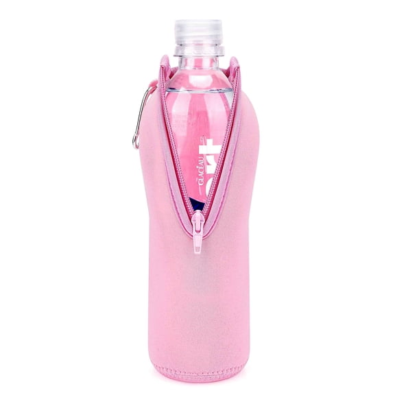Linkidea Disposable Water Bottle Sleeve Compatible with Smartwater 16.9/20Fl Oz, Evian 16.9Fl Oz, Insulated Neoprene Plastic Bottled Water Cover Holder with Lockable Zipper, Pink