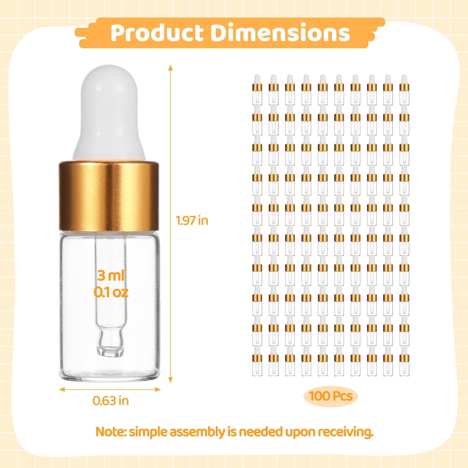 100 Pcs Mini Glass Dropper Bottle, Essential Oil Dropping Bottles, Empty Travel Sample Vials, Tiny Glass Storage Jars with Droppers, incture Bottles with Caps for Perfume, Cosmetic Liquid