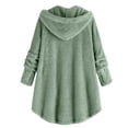thumbnail image 4 of Coerni Girls Fuzzy Fleece Hooded Jacket Long Button Down Sherpa Overcoat Faux Winter Warm Coat Oversized Hoodies Outerwear, 4 of 5