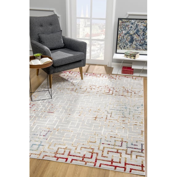 Rug Branch Contemporary Geometric Grey Red Indoor Area Rug - 4x6