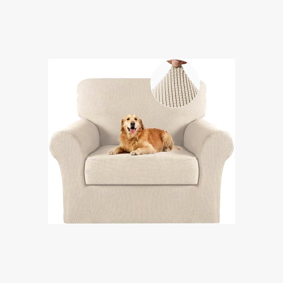 Chair Covers for Living Room Armchair Slipcovers with Arms Feature Jacquard Fabric (Biscotti Beige)