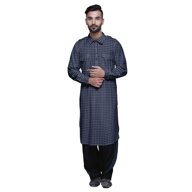 Atasi Kurta Pathani Imprimée avec Salwar pour Hommes Ensemble Ethnique d'Été Indien