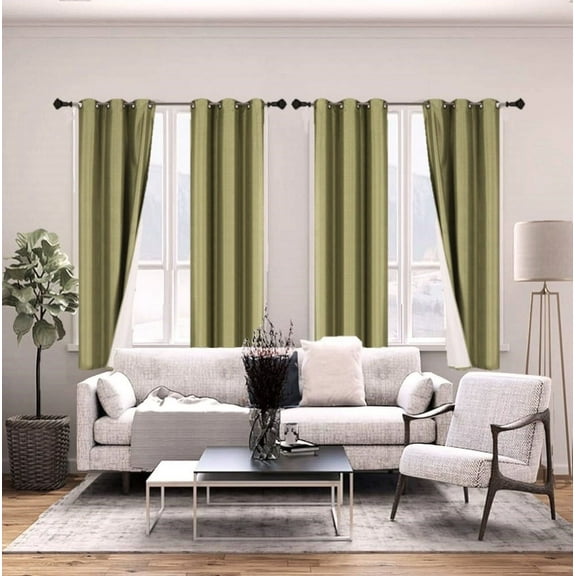 K86 Set of 2 Panels 100% Blackout Window Curtain Drapes Top Grommets 84" Long Sage Color Full Room Darkening