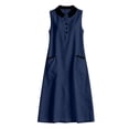 thumbnail image 7 of Cotton Midi Dresses for Women Sleeveless Collared V Neck Dress Button Up Colorblock Summer Vacation Sundress with Pockets Navy,L, 7 of 7