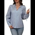 thumbnail image 2 of Camisas A Rayas con Botones para Mujer, Blusas Clásicas de Larga y Elegantes para Oficina y Trabajo. Azul Oscuro S, 2 of 9