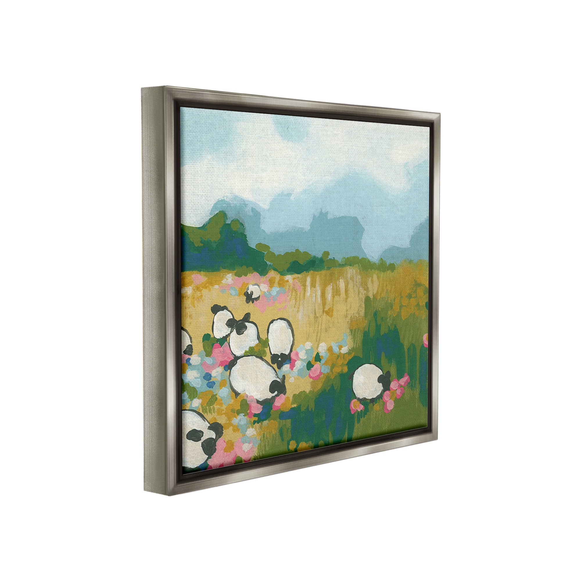Stupell Industries Abstract Sheep Grazing Landscape Painting Gray Floater Framed Canvas Art Print Wall Art, 18 x 18