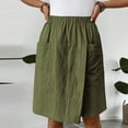 thumbnail image 5 of Sakmal Bermuda Women's Shorts Wide Leg High Waisted Green Comfy Solid Shorts for Women with Pockets, 5 of 9
