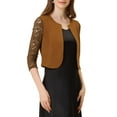 thumbnail image 4 of INSPIRE CHIC Women's Floral Lace Shrug Top 3/4 Sleeve Open Front Work Office Cardigan Formal Bolero XS Brown, 4 of 7