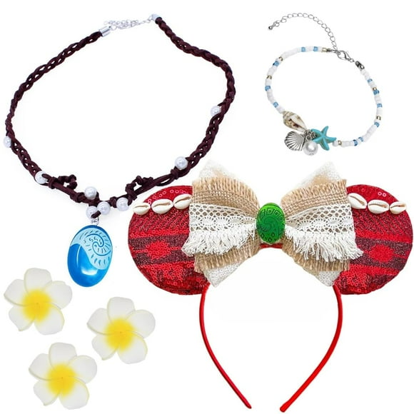 Set de accesorios de disfraz Yosbabe Moana para niñas (rojo)