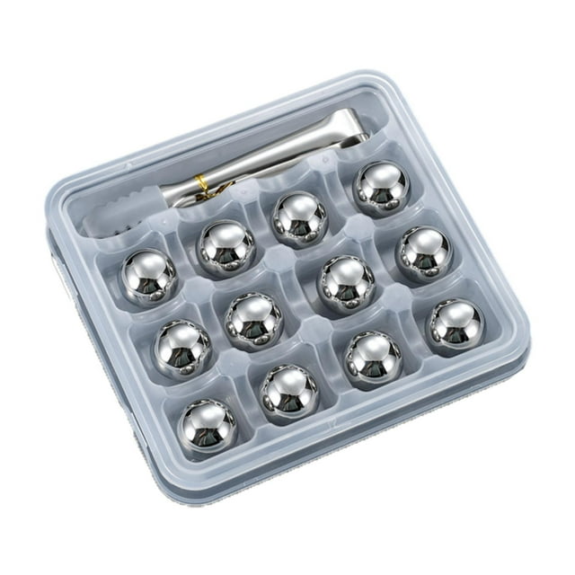 Cubitos de hielo de acero inoxidable de grado alimenticio, fáciles de limpiar, con una base de acero inoxidable. Bolas de hielo de 12 piezas