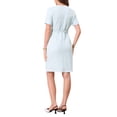 thumbnail image 3 of INSPIRE CHIC Women's Tweed Sheath Dress with Belted Short Sleeve Work 2026 Pencil Dress L Blue White, 3 of 5