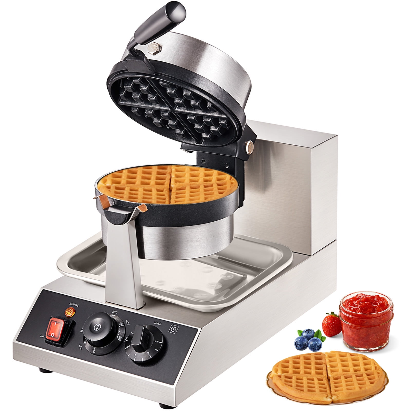 BENTISM Commerical Round Waffle Maker 1300W Rotatable NonStick Waffle