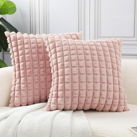 

HPUK Faux Fur Plush Square Throw Pillow Covers 16x16 Inch Decorative Fluffy Couch Pillow Covers for Living Room Accent Cozy and Fuzzy Pillow Covers for Couch Sofa and Bedroom(Light Pink)