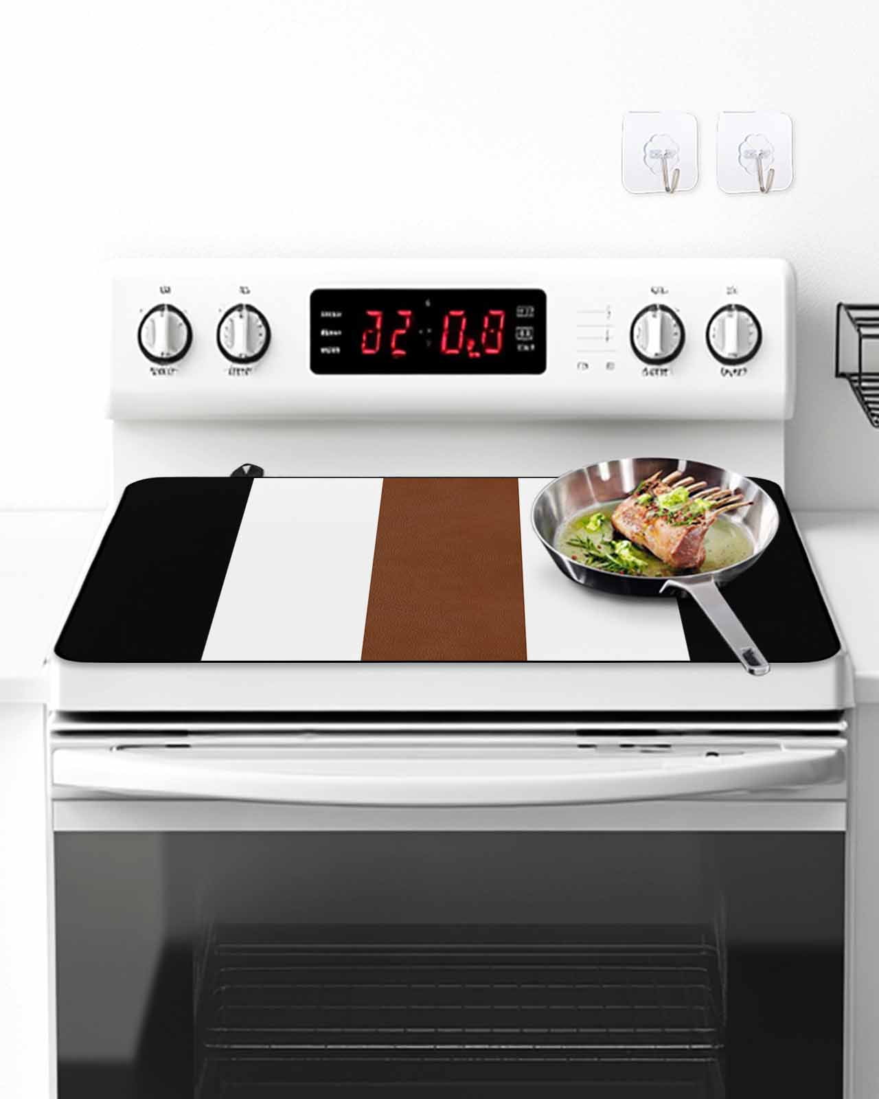 Stove Top Covers for Electric Stove, Brown Black White Boho Glass Stovetop Cover Protector, Contemporary Modern Art Induction Cooktop Protector Oven Mat for Kitchen Countertop 24"x21"