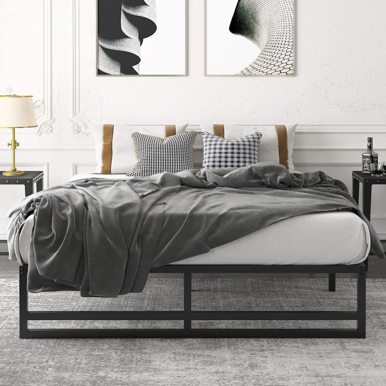 Amolife Full Size 14'' Metal Platform Bed Frame with Large Under Bed Storage Space, Black