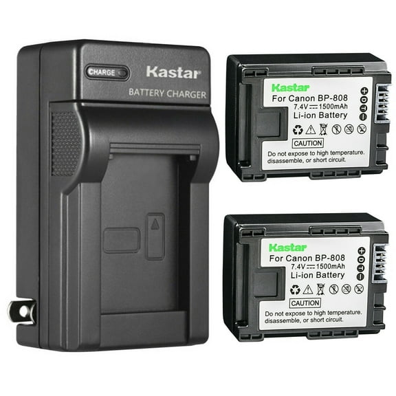 Kastar 2-Pack BP-808 BP808 Battery and AC Wall Charger Compatible with Canon BP809 BP819 BP827, Canon VIXIA HF S200, VIXIA HF10, VIXIA HF11, VIXIA HF20, VIXIA HF21, VIXIA HF100, VIXIA HF200 Cameras