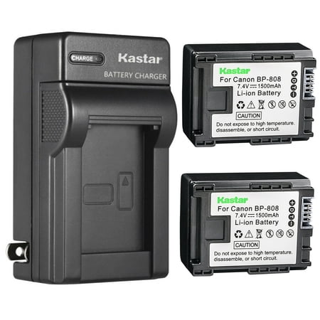 Kastar 2-Pack BP-808 BP808 Battery and AC Wall Charger Compatible with Canon BP809 BP819 BP827 Canon VIXIA HF S200 VIXIA HF10 VIXIA HF11 VIXIA HF20 VIXIA HF21 VIXIA HF100 VIXIA HF200 Cameras