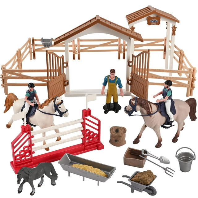 Playset Horse Stable Goldge con 3 caballos, valla y accesorios