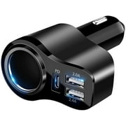 SHELLTON 4-in-1 Car Charger PD 3.0 C Igarette Lighter Dual USB Splitter 12V 36W Car Charger Quick Charge Mini USB Adapter Socket, Suitable for IPhone 13/12/11/XS/8, Samsung, LG, GPS