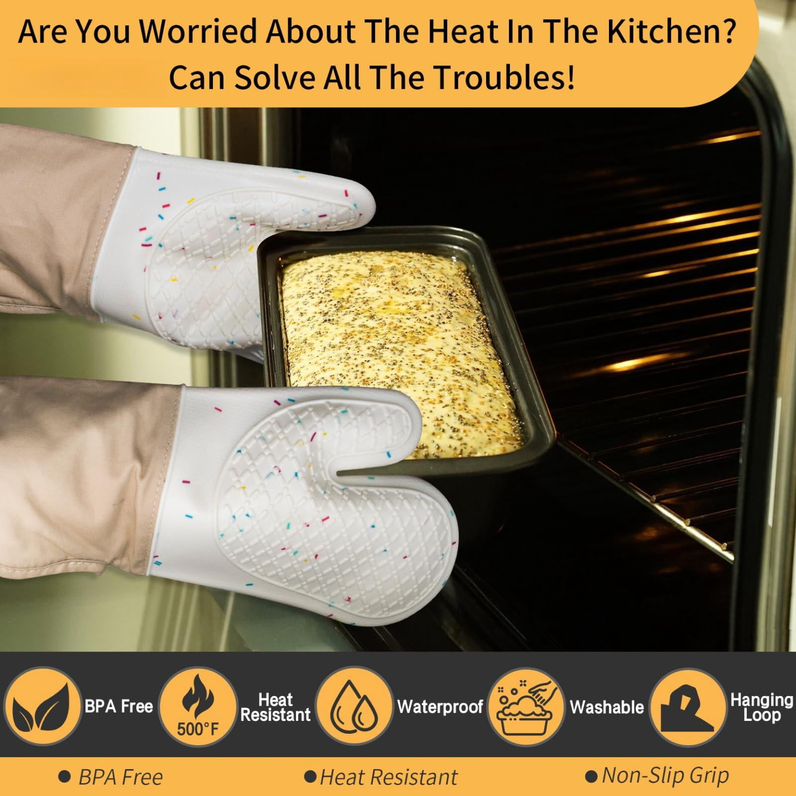 Oven Mitts Beige 4, Heat Resistant Kitchen Gloves for Baking Cooking