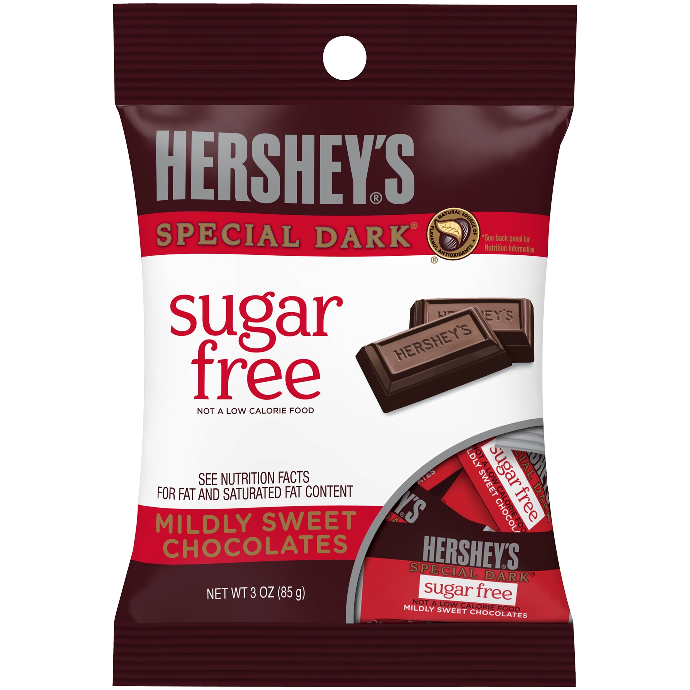 Hershey's, Special Dark Zero Sugar Mildly Sweet Chocolate Candy Bars, Individually Wrapped, Aspartame Free, 3 oz, Bag