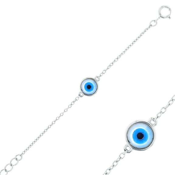 Decadence Sterling Silver Rhodium 5mm Round Evil Eye Stone 6.5 1"Chained Bracelet