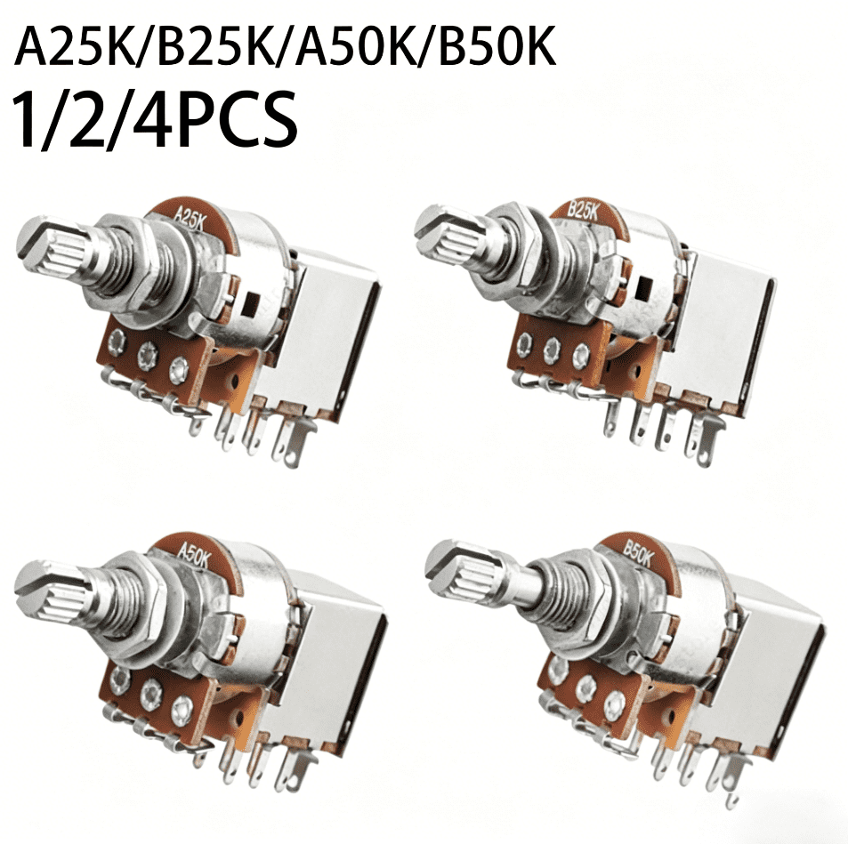 LOOKSEVEN 1/2/4 Pcs Guitar Push-Pull Pot 18-Split Long Shaft switch, A/B/25K/50K Tone Volume-A50Kx4